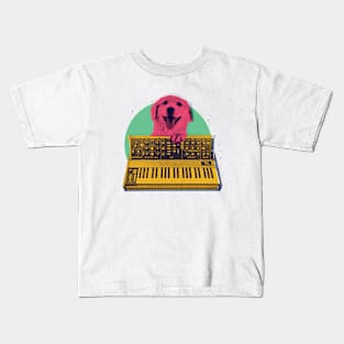 Dog Playing Retro Synthesizer Keyboard Kids T-Shirt